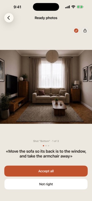 A rendered photo of the room with the buttons to accept or reject it